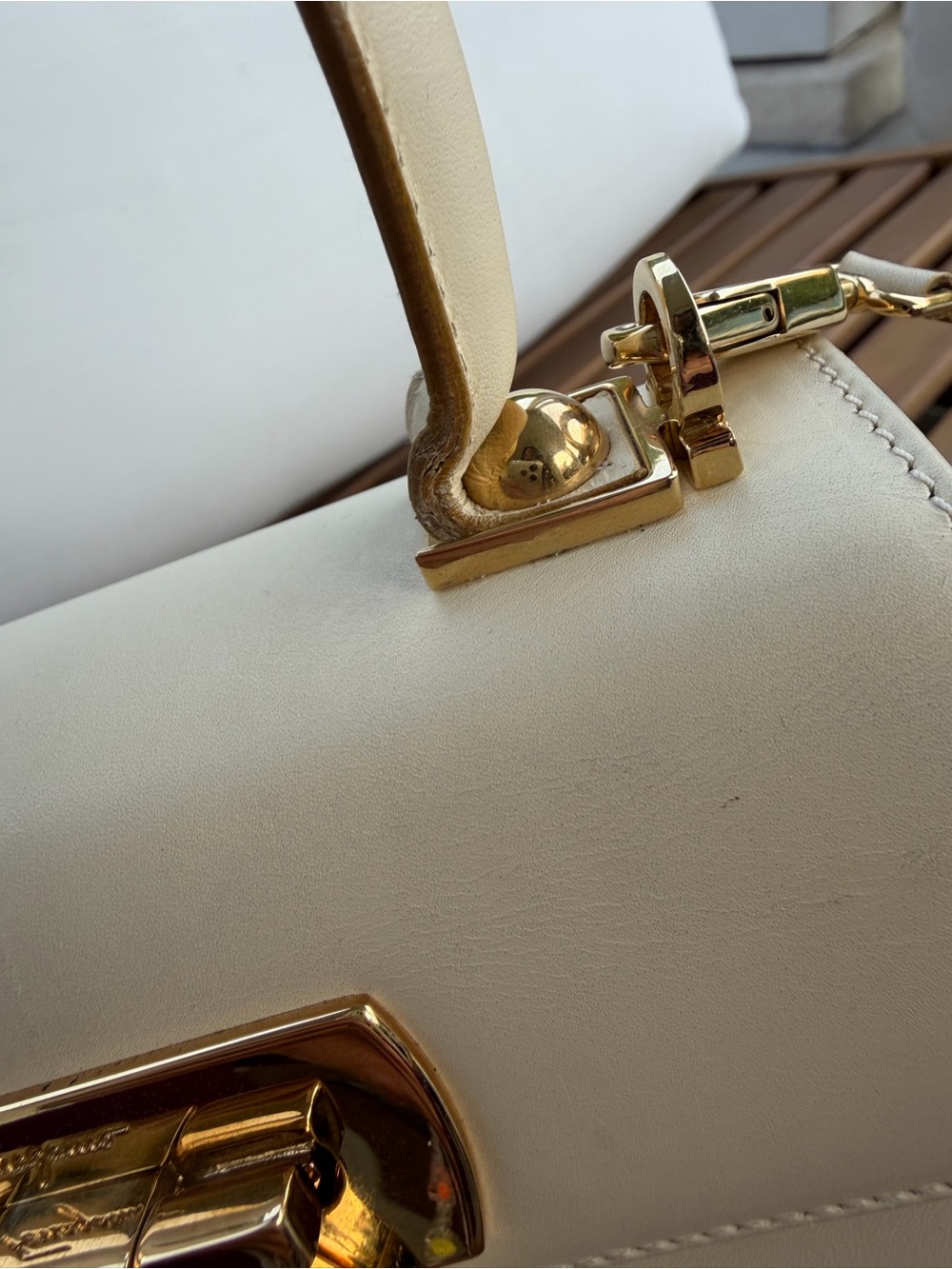 Salvatore Ferragamo Gancini Cream Leather Top Handle Crossbody Bag - Picture 14 of 15